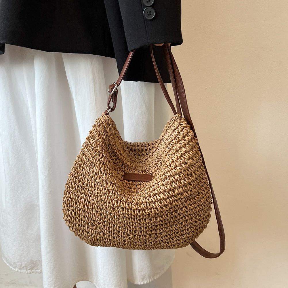 Boho mesh tote bag for women in a soft slouchy silhouette, front view