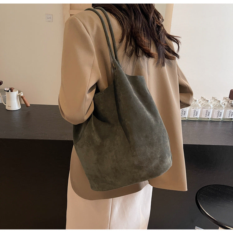 Retro Suede Shoulder Tote
