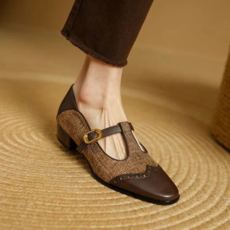 Women's vintage mid-heel shoes shown from an angled view