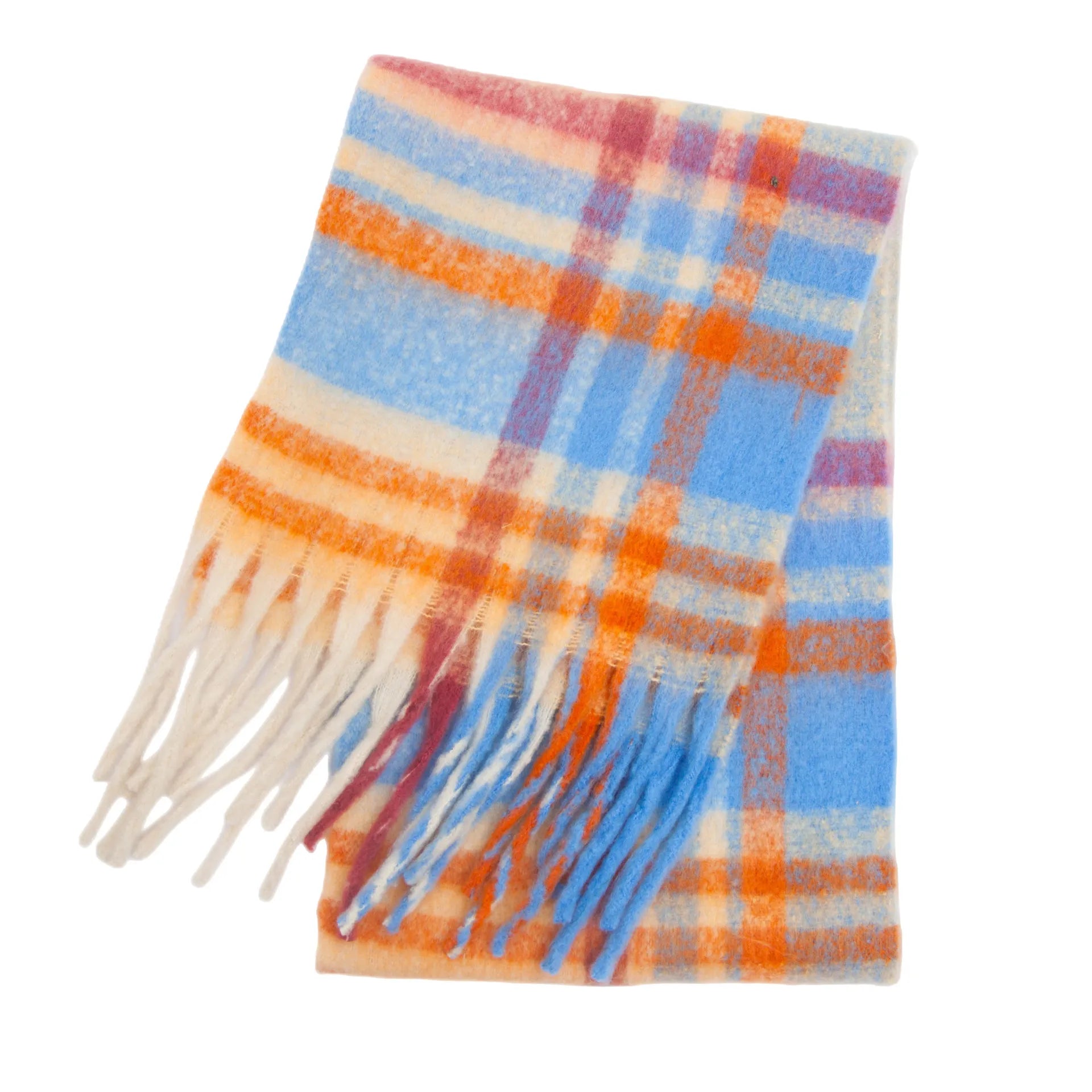 Women's Plaid Winter Scarf With Fringe