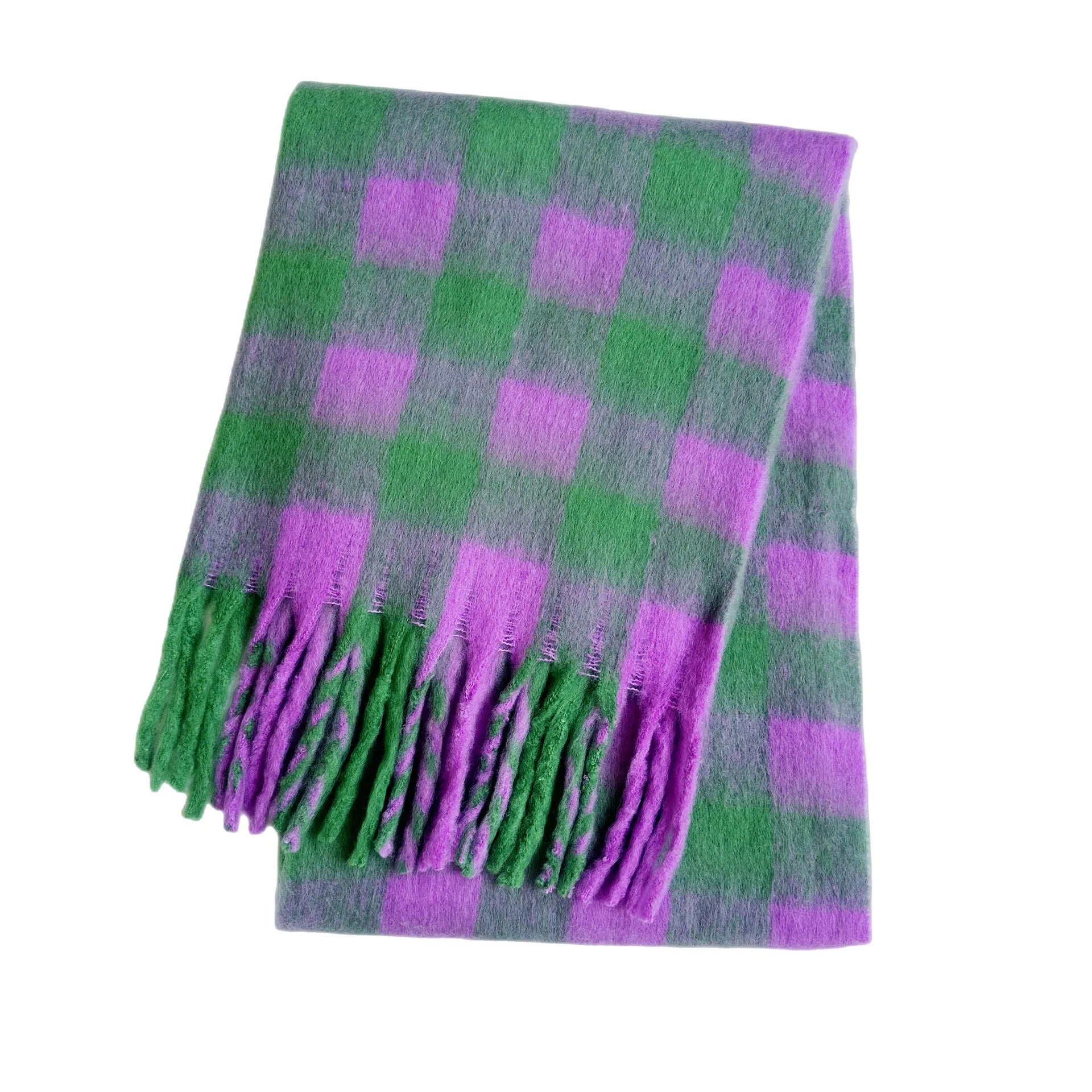 Women's Plaid Winter Scarf With Fringe