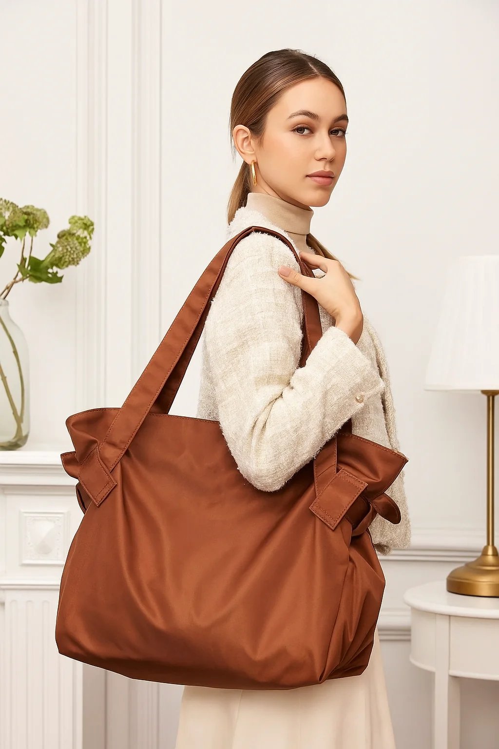 Machine washable tote bag folded flat to show lightweight flexible design