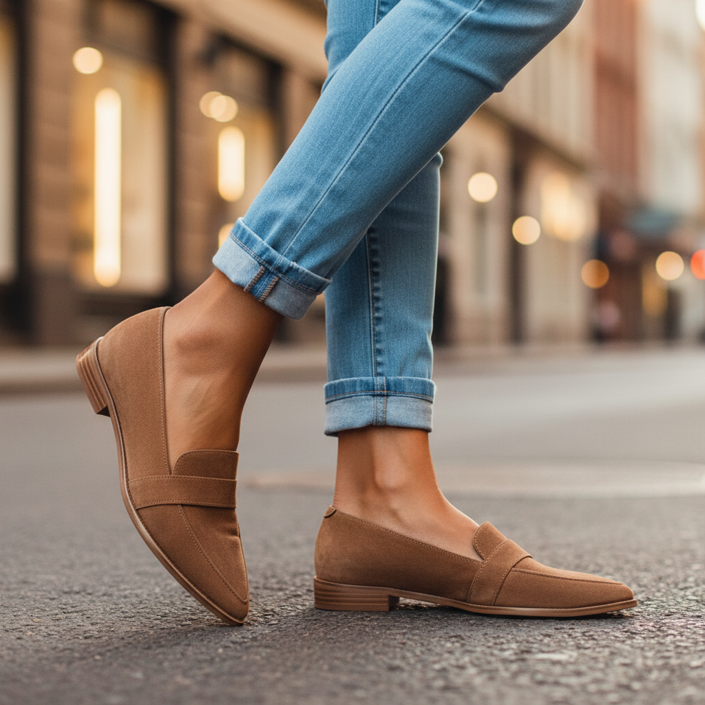 Burgundy suede loafer showing its classic slip-on design