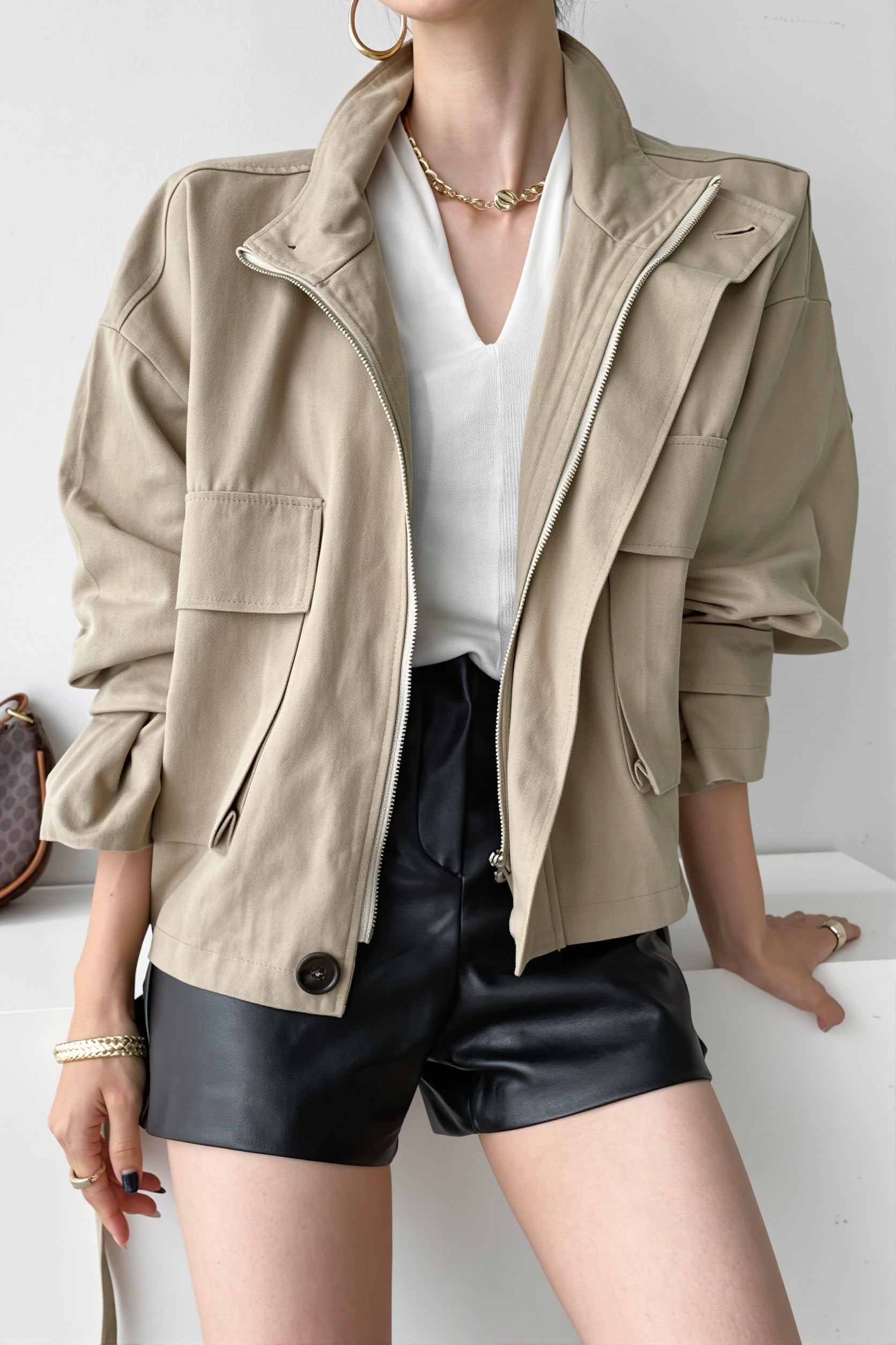 Oversized Utility Jacket With Stand Collar