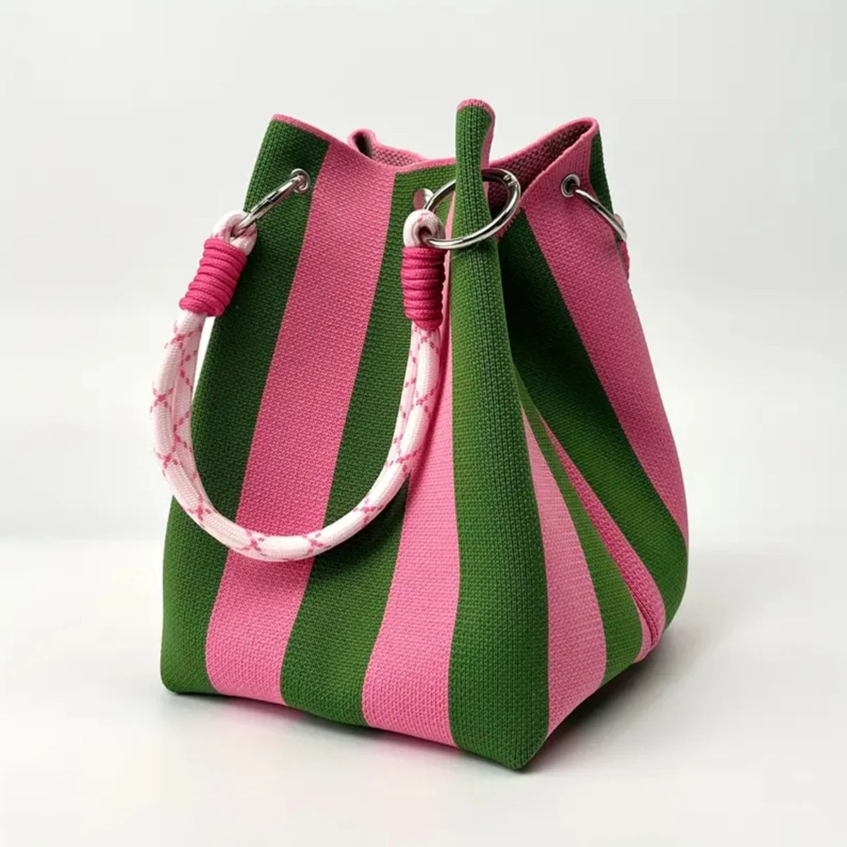 Colorblock Knitted Retro Bucket Handbag
