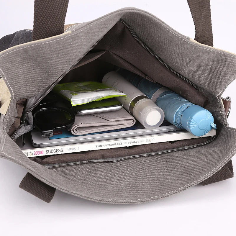 Canvas Patchwork Top-Handle Crossbody Shoulder Bag Women's Vintage Tote