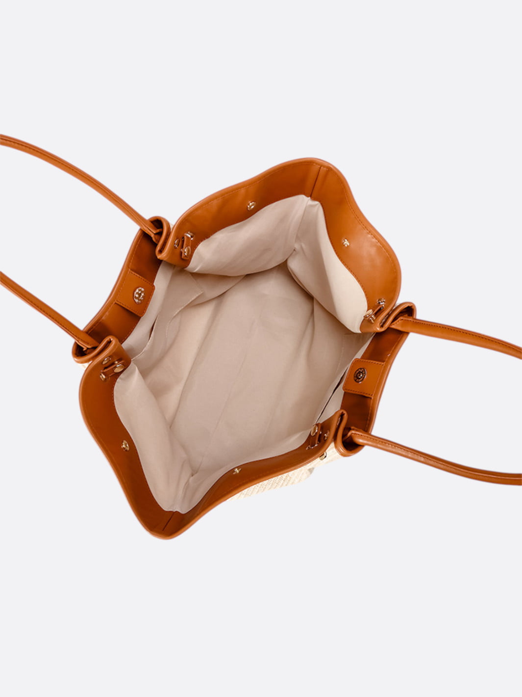 Camel Straw and Leather Tote Bag