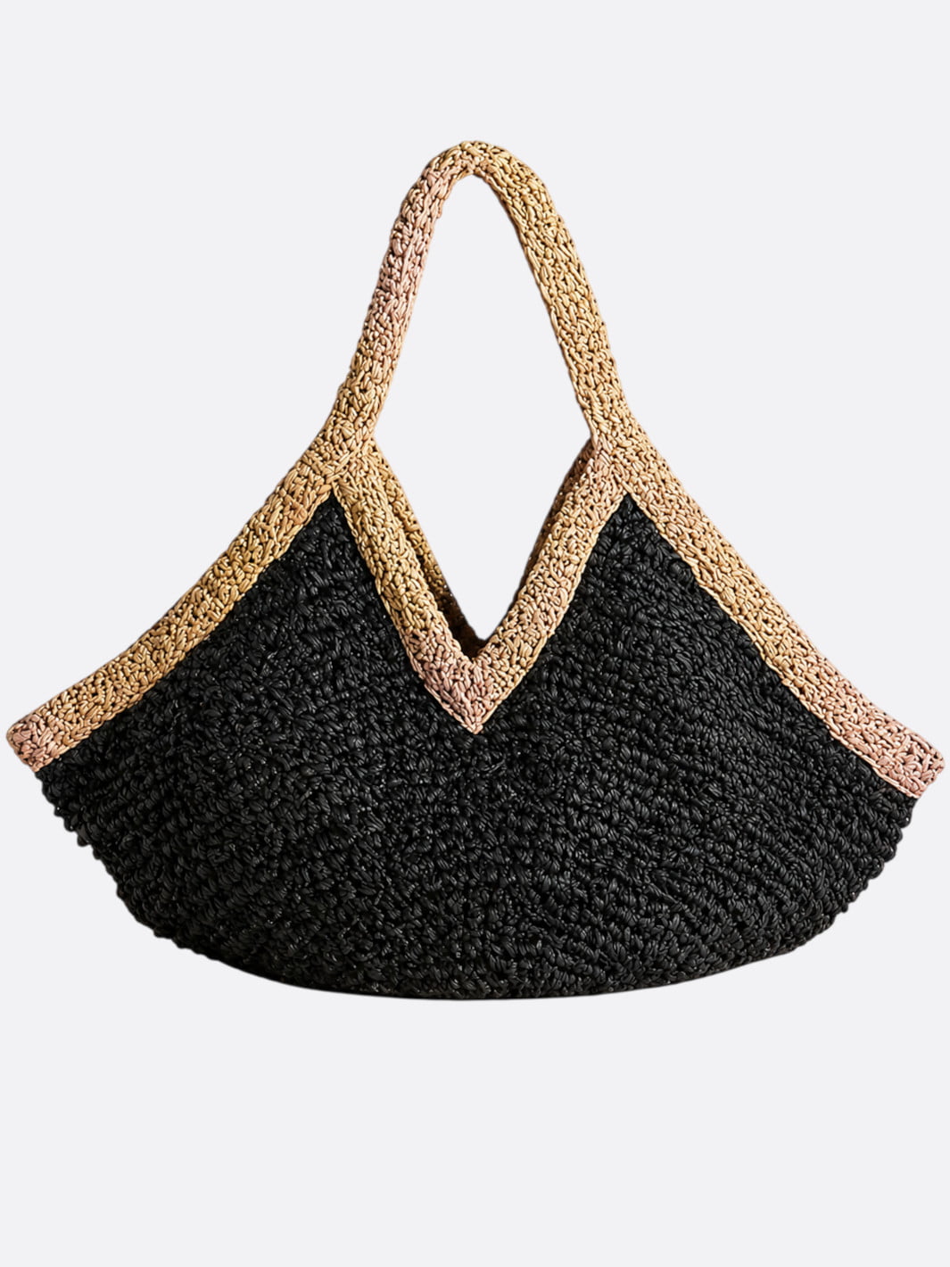 Black and Beige Straw Tote Bag