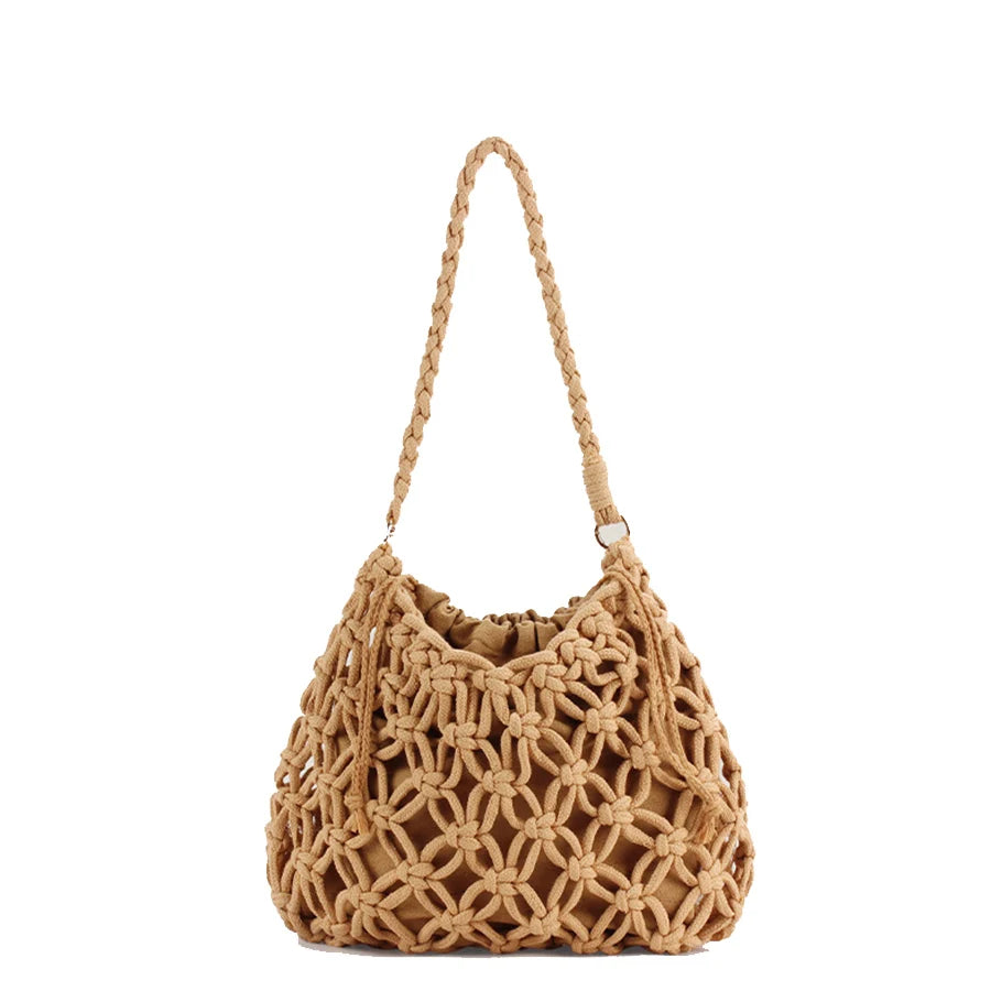 Women’s Mesh Rope Knitted Bucket Beach Shoulder Bag