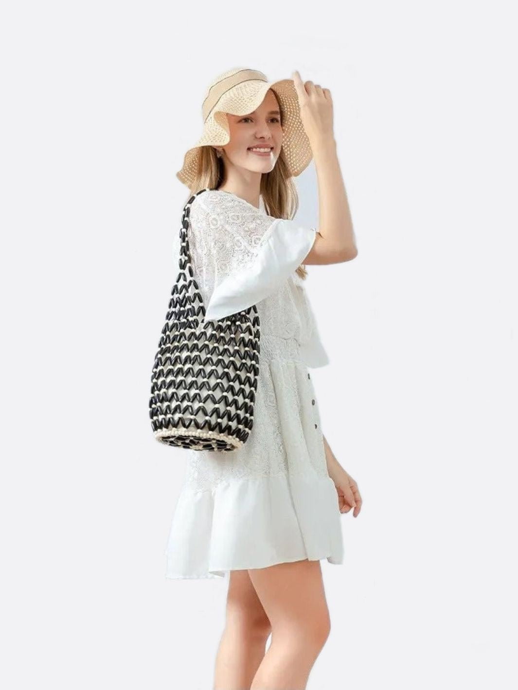 Boho Wooden Bead Crossbody Handbag