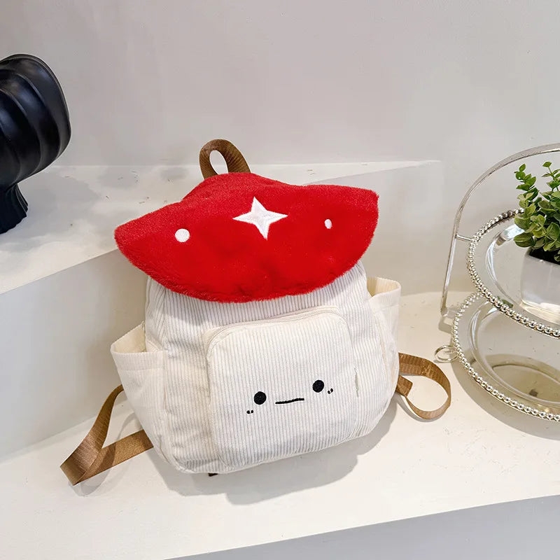 Women's Plush Mushroom Corduroy Backpack