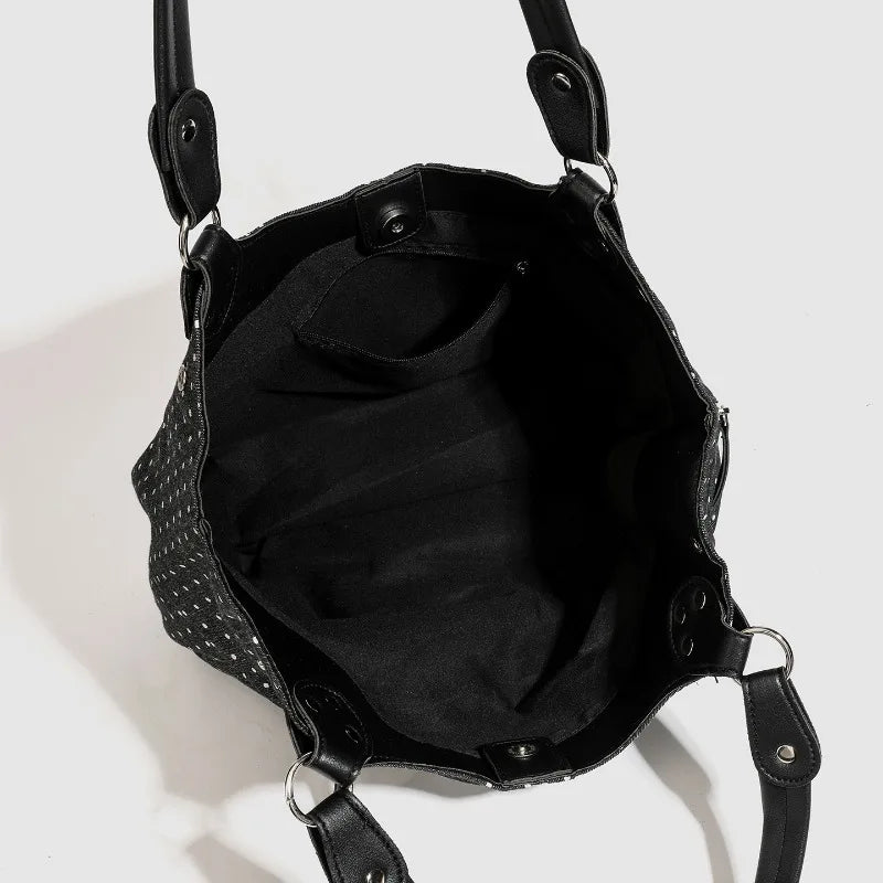 Vintage Polka Dot Nylon Messenger Bag Black