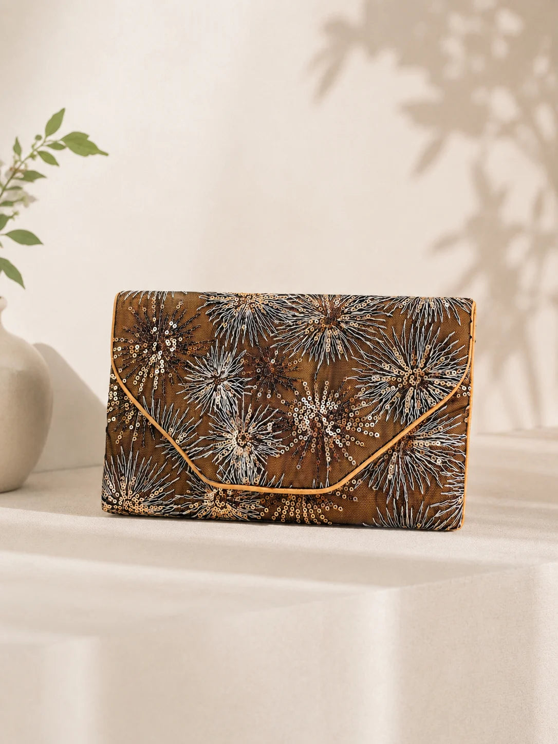 Sequin Embroidered Lightweight Evening Clutch Bag