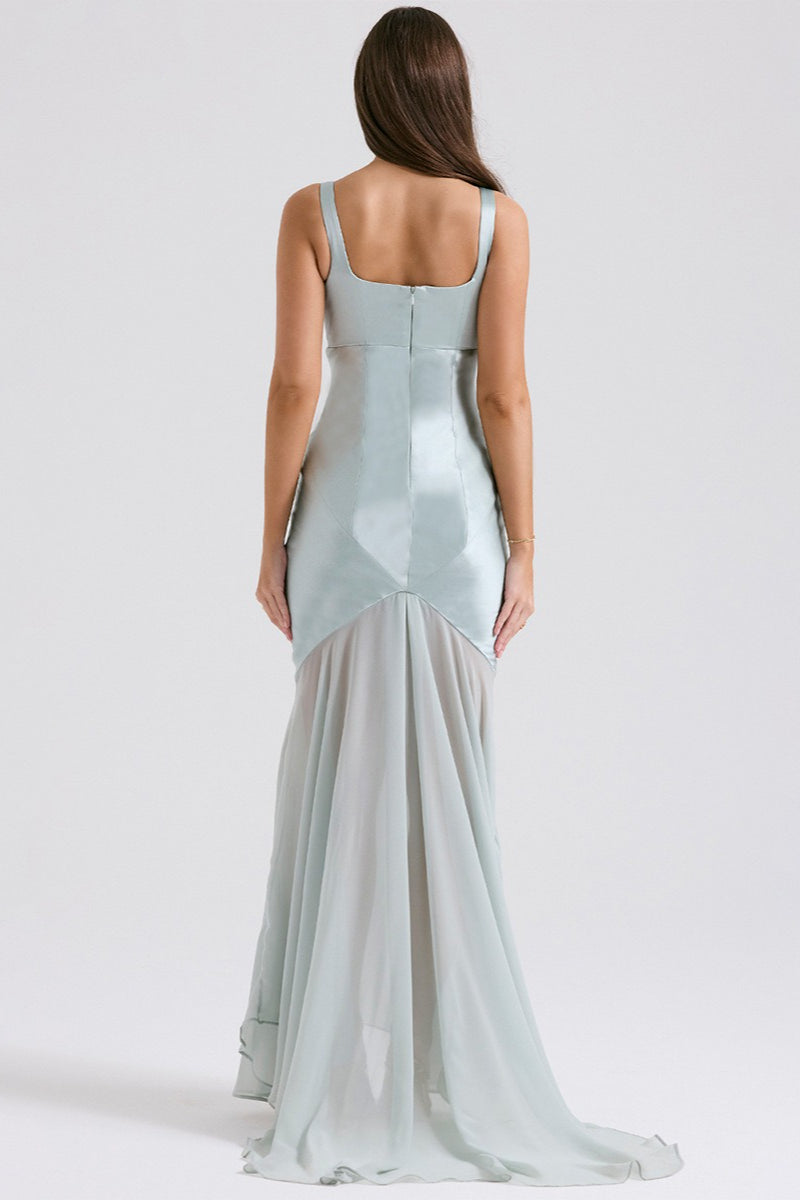 Back view of the satin chiffon cami maxi dress