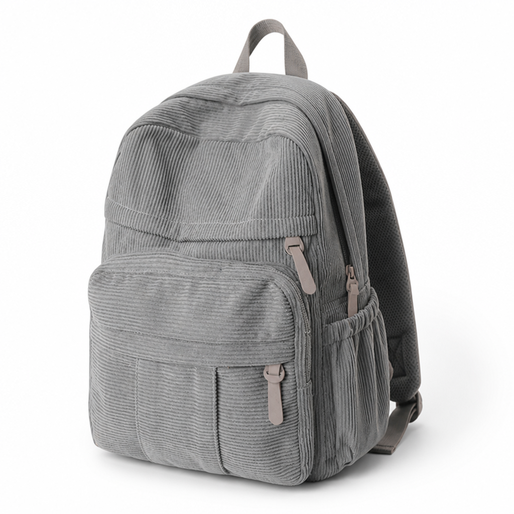Compact corduroy backpack designed for everyday carrying