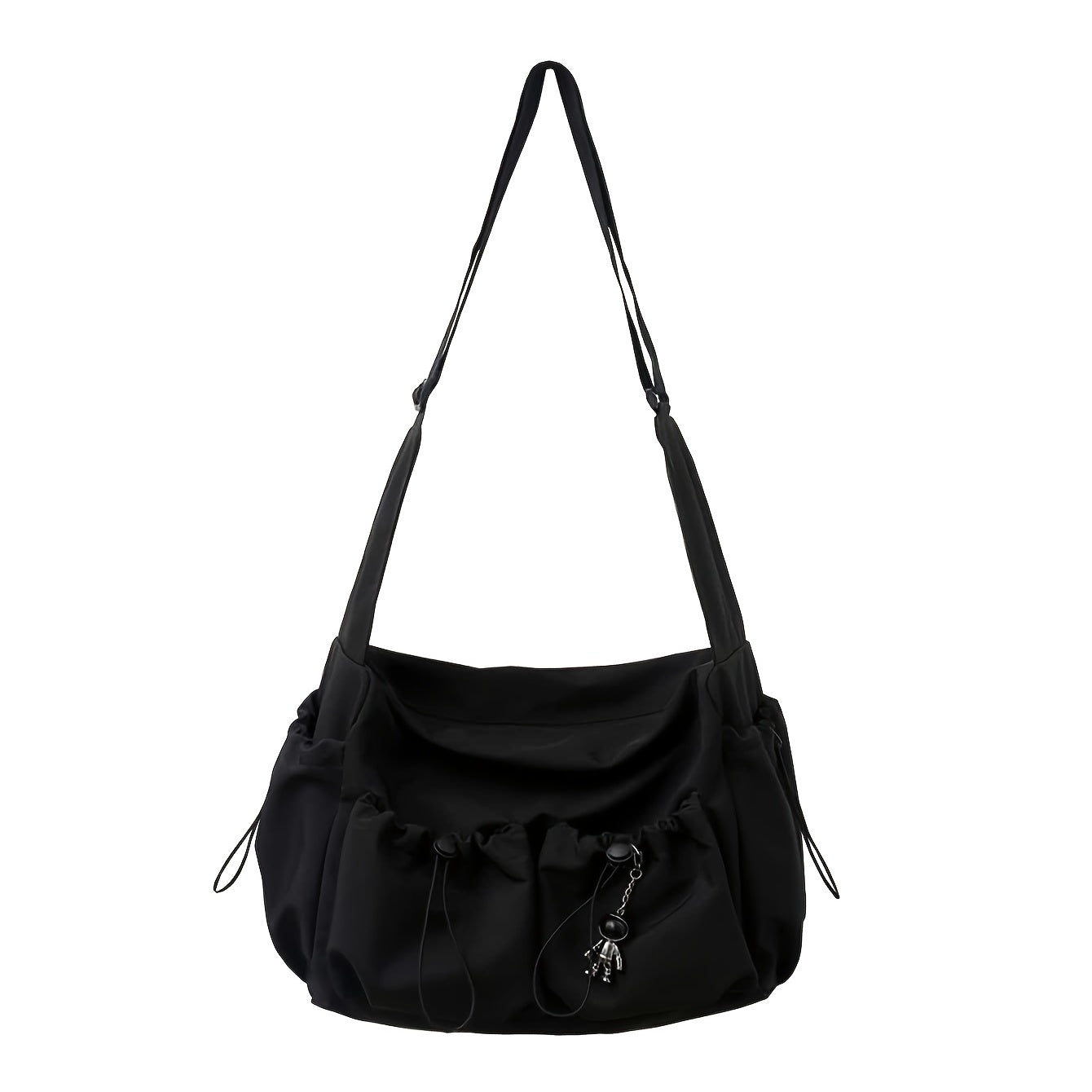 Women's crossbody shoulder bag with drawstring closure and front pockets