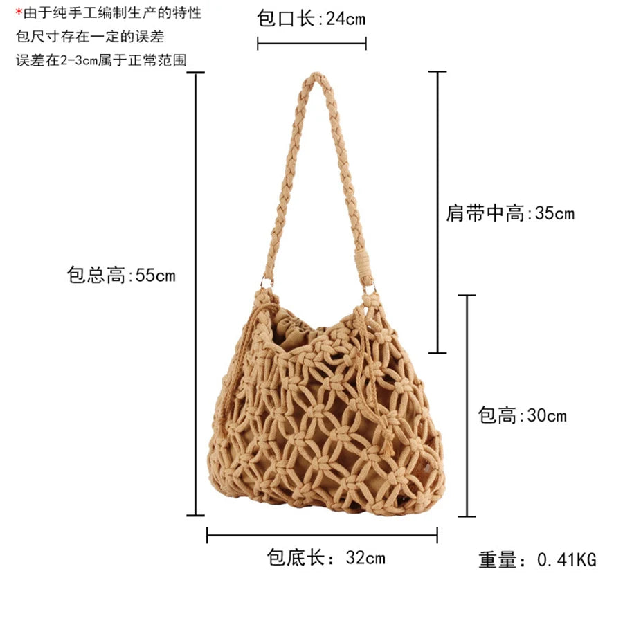 Women’s Mesh Rope Knitted Bucket Beach Shoulder Bag