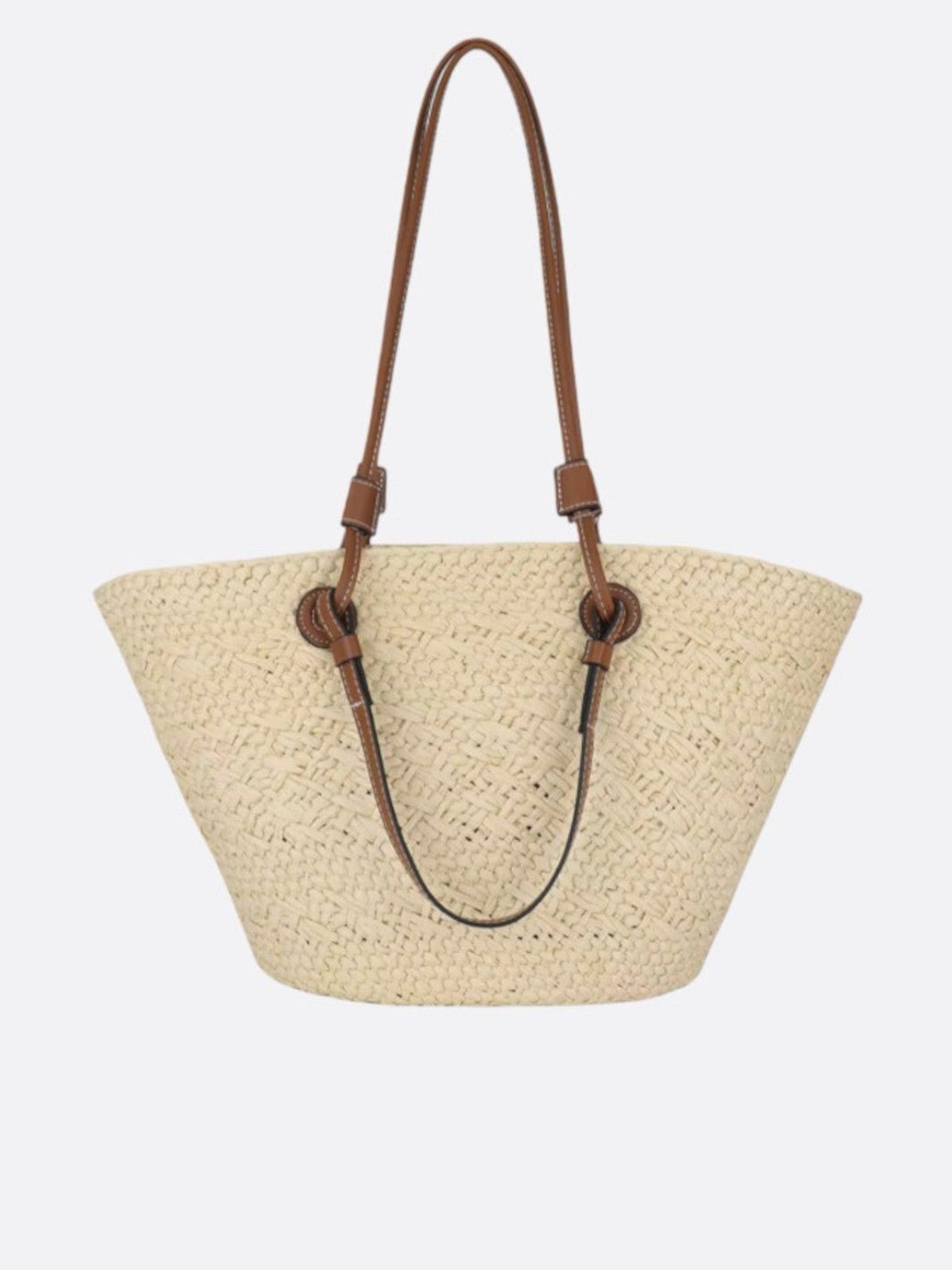 Straw and Leather Tote Bag for Women