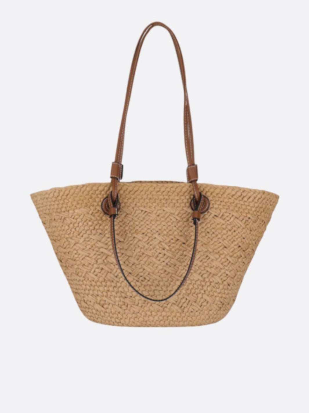 Straw and Leather Tote Bag for Women