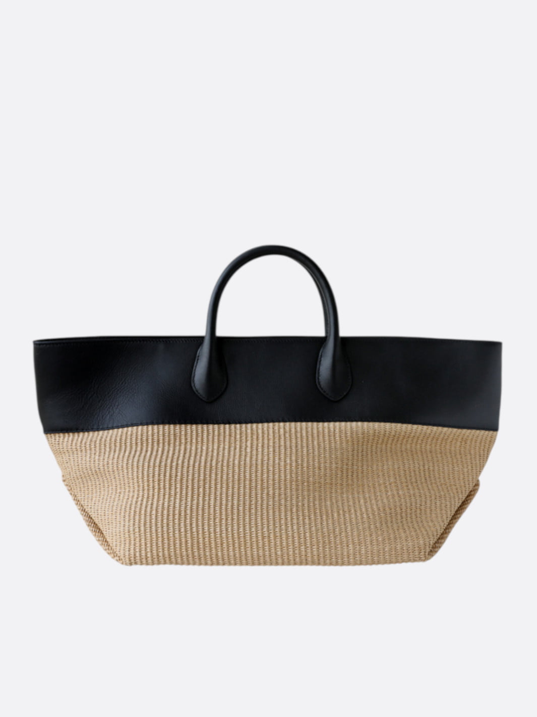 Straw and Leather Tote Bag with Mother-of-Pearl Detail