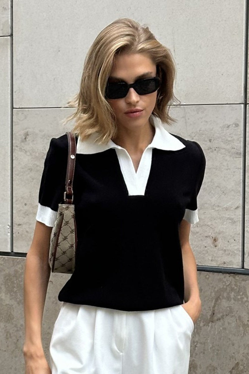 Back view of the short sleeve polo sweater