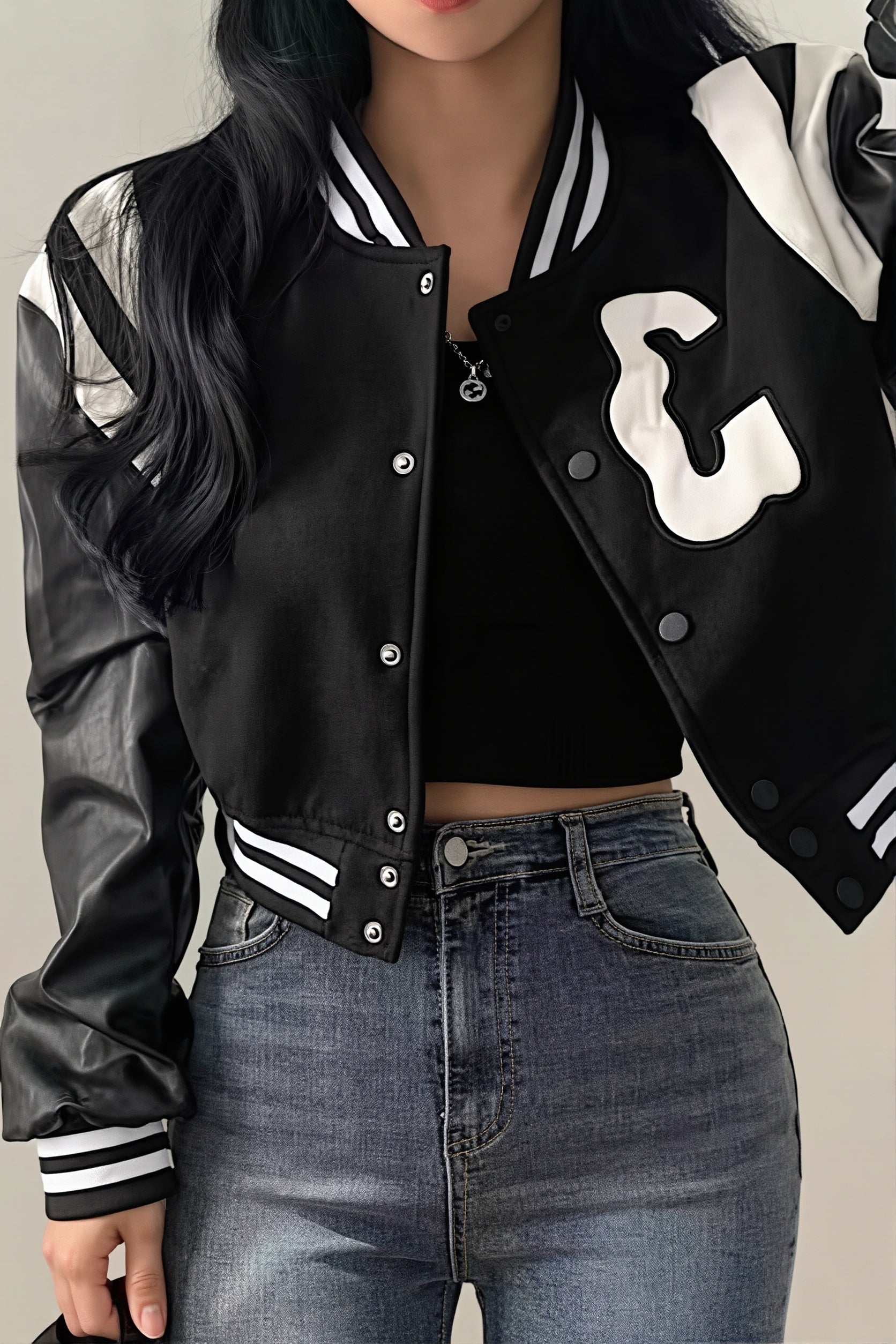 Cropped Varsity Jacket With Letter Patch