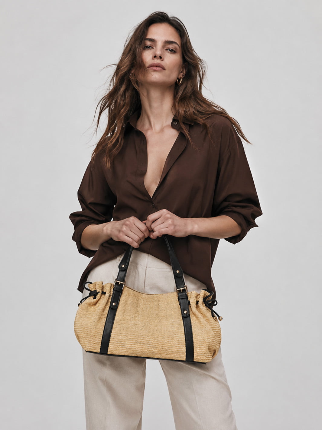 Boho Straw and Leather Crossbody Bag