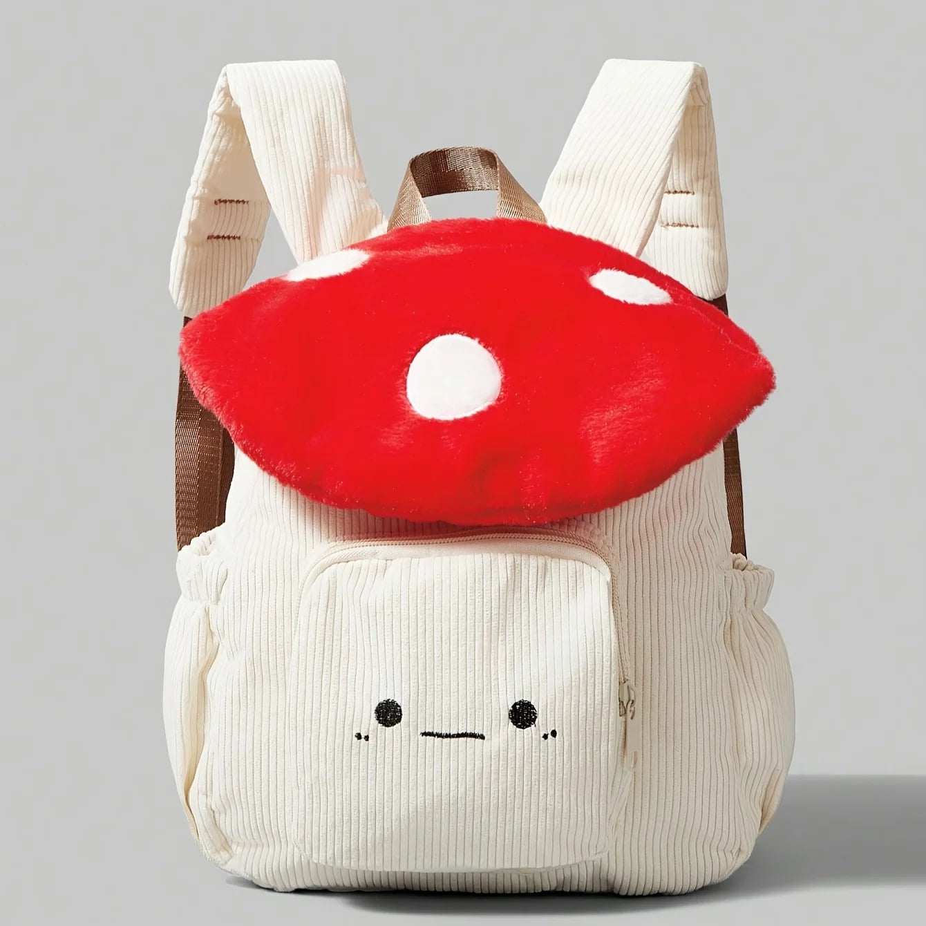 Women's Plush Mushroom Corduroy Backpack