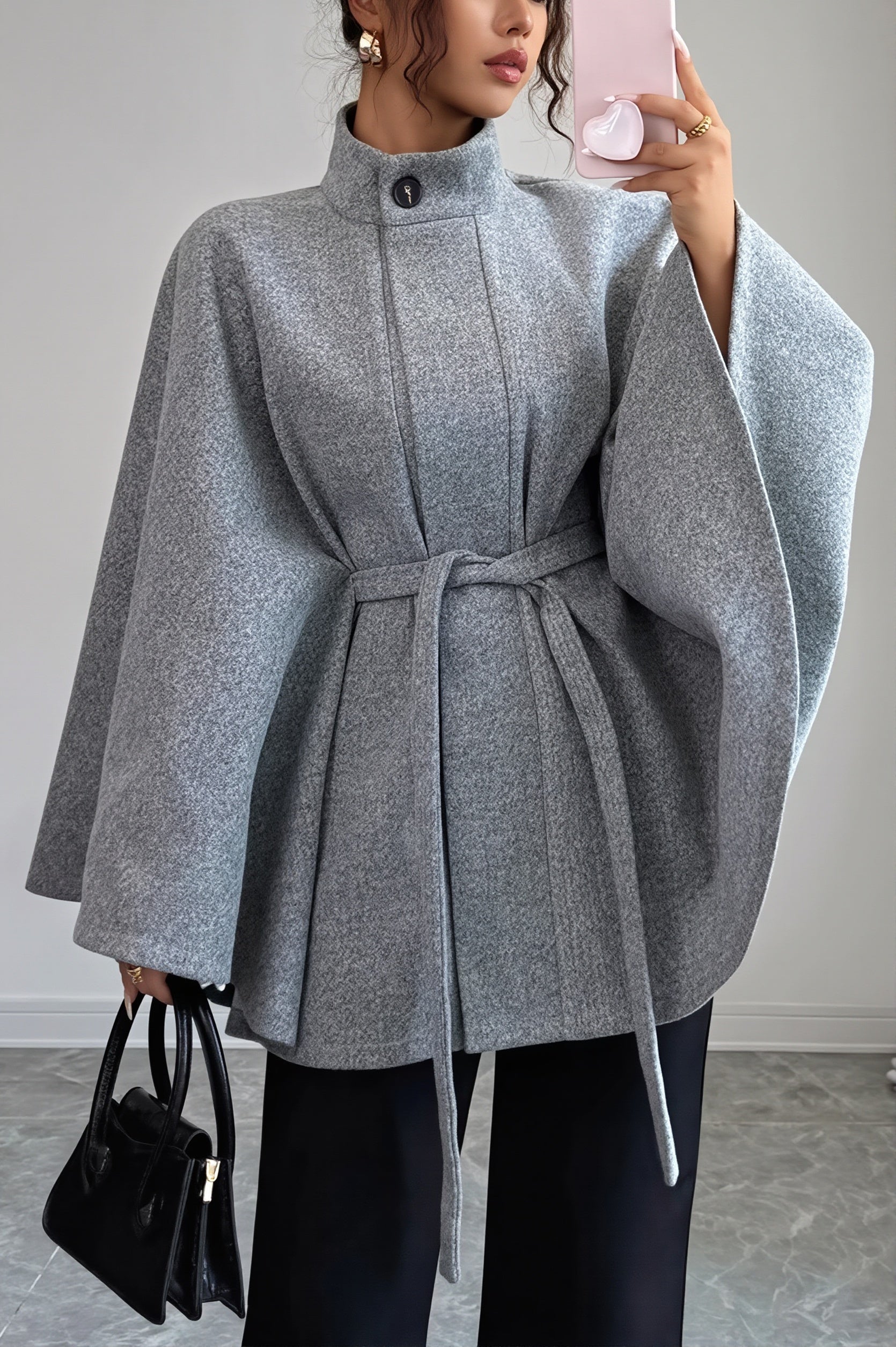 Women's wool-look jacket styled as a polished cool-weather outfit