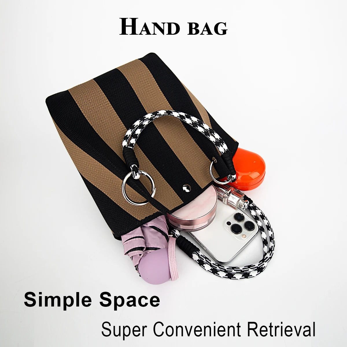Knitted Large Capacity Wide Stripe Handbag