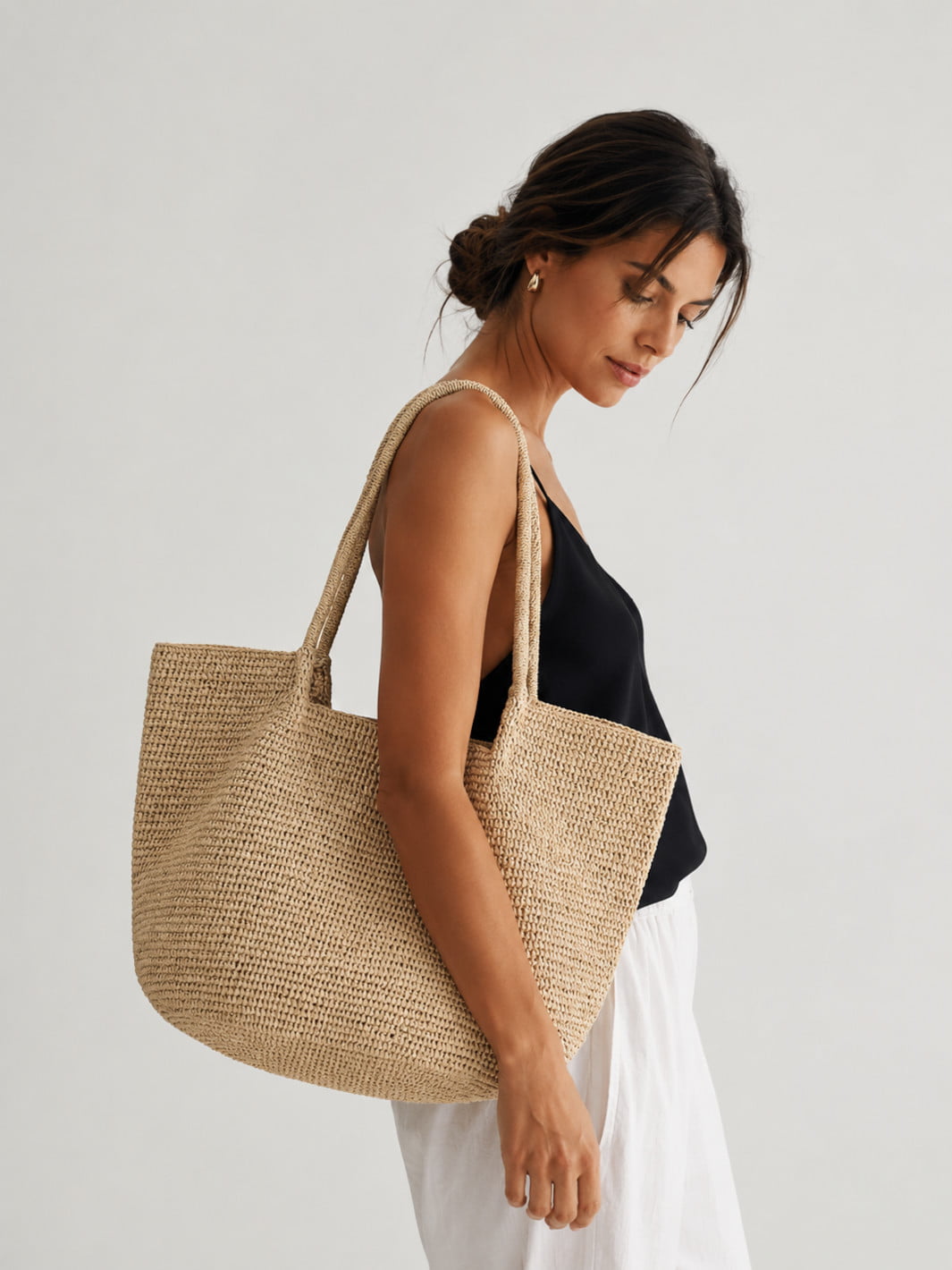 Woven Raffia Tote Bag Beach Handbag
