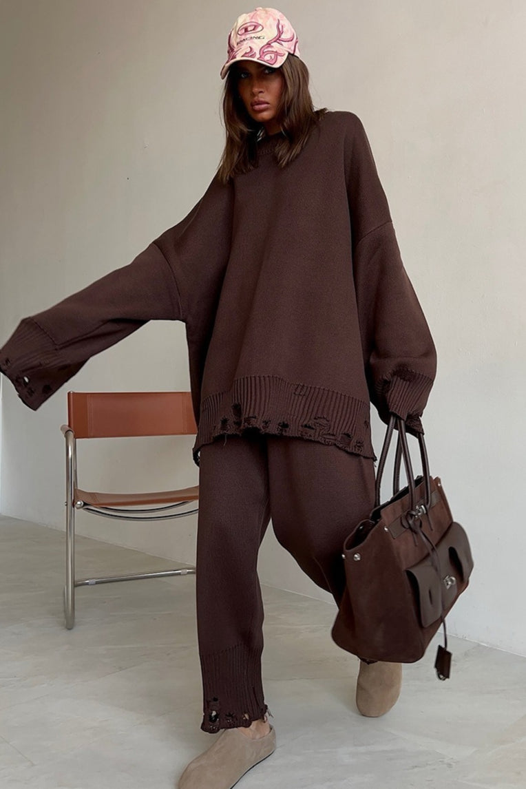 Distressed Knit Sweater Jogger Set