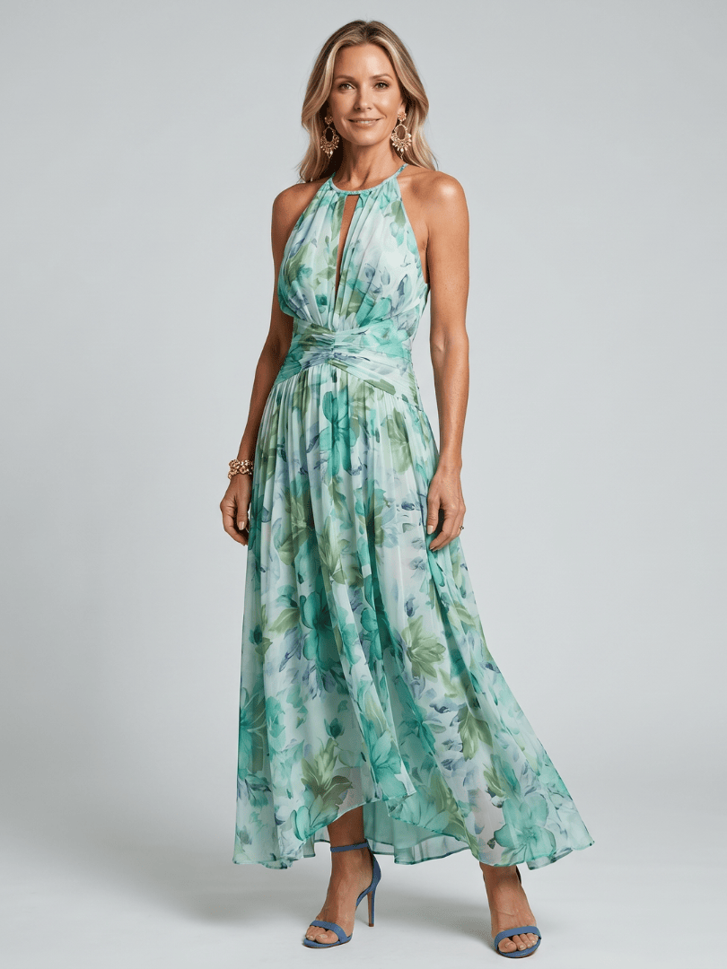 Women's maxi dress styled for a wedding or special occasion