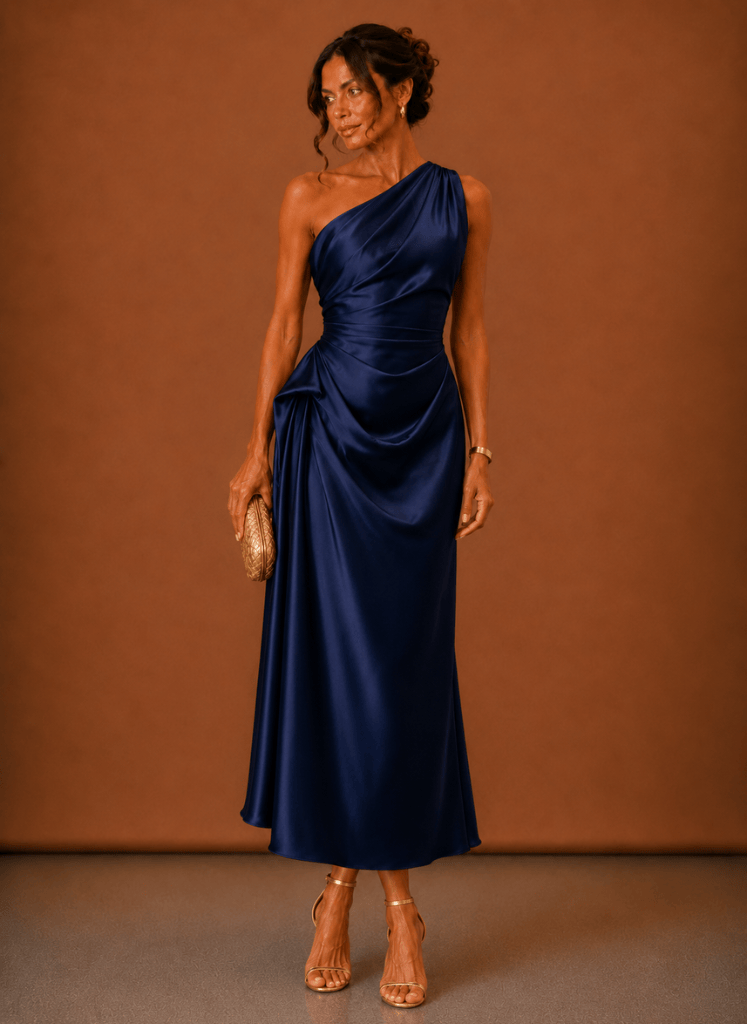 Women's Satin One-Shoulder Midi Dress