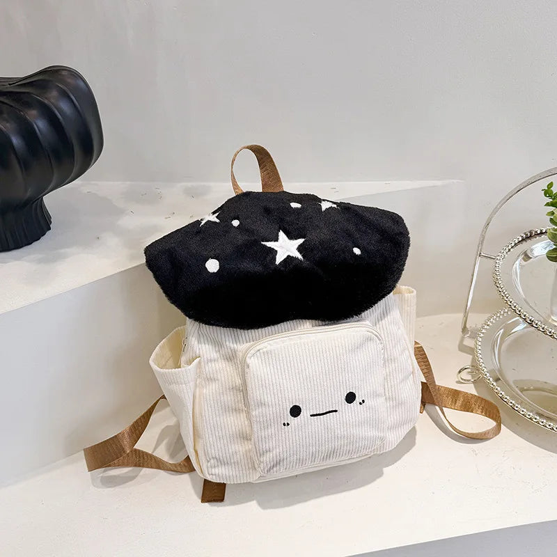 Women's Plush Mushroom Corduroy Backpack