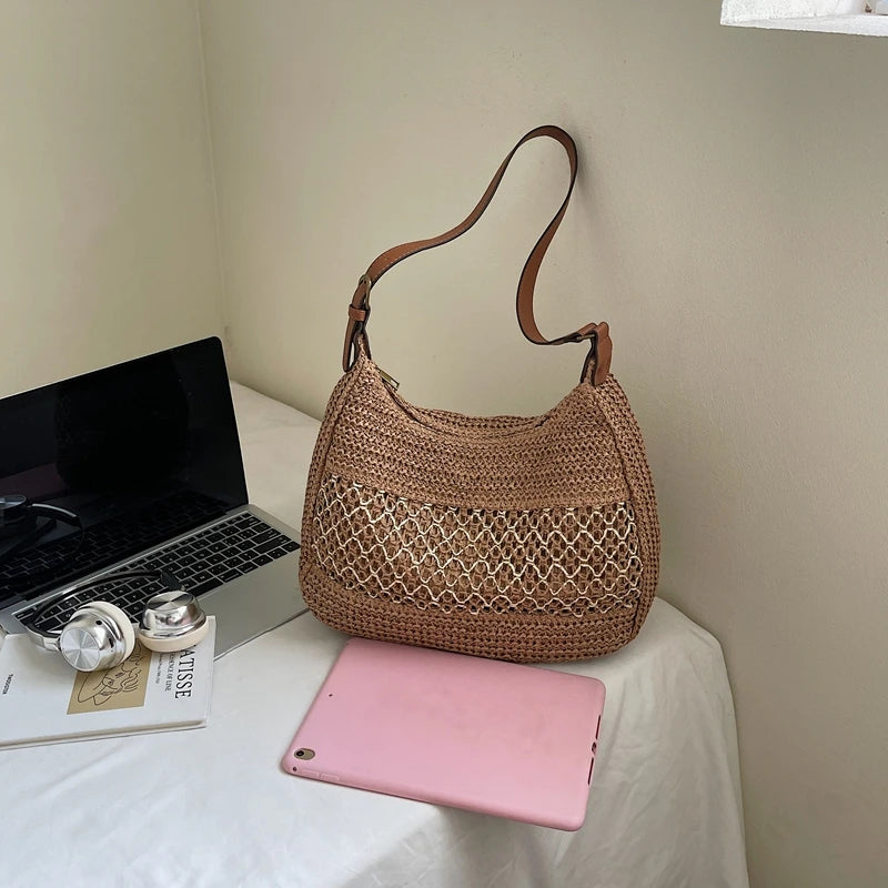 Handmade Woven Rattan Straw Tote Bag Large Capacity Summer Beach Bag