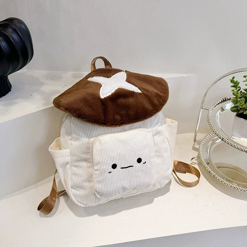 Women's Plush Mushroom Corduroy Backpack