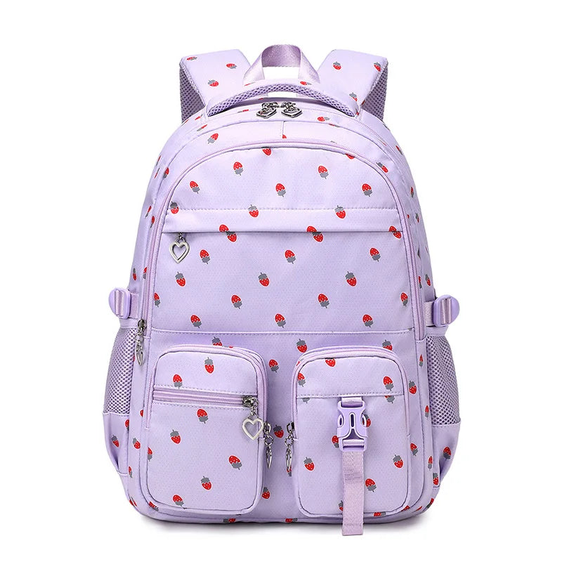 Waterproof Nylon Strawberry Print Large Capacity School Backpack