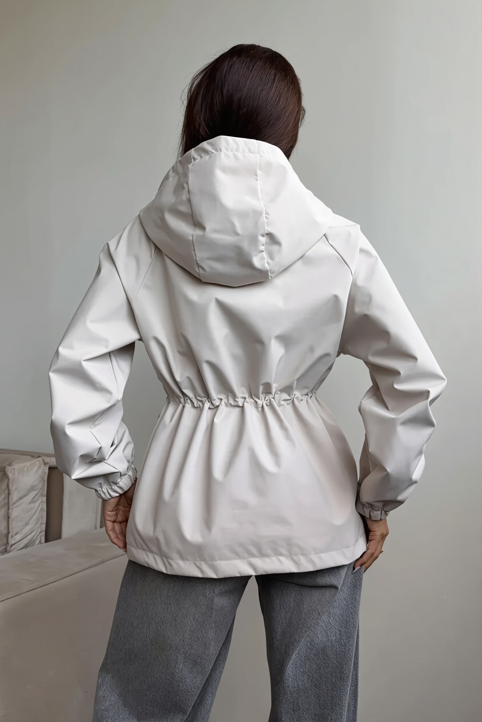 Front detail of the utility jacket pockets and fastenings