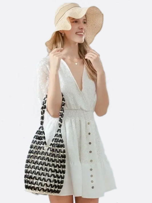 Boho Wooden Bead Crossbody Handbag