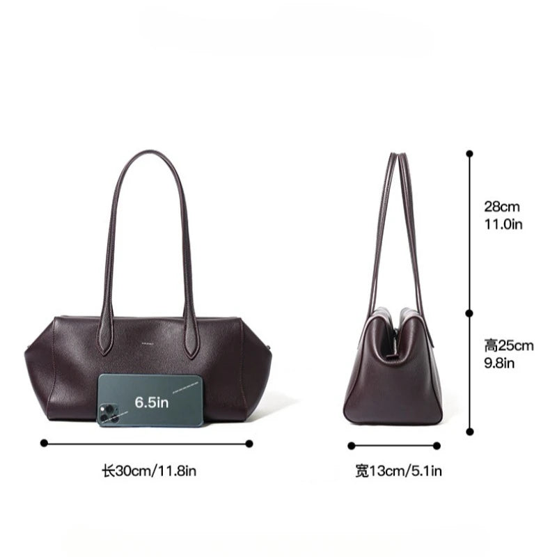 Top-Grain Cowhide Leather Underarm Shoulder Handbag Women's