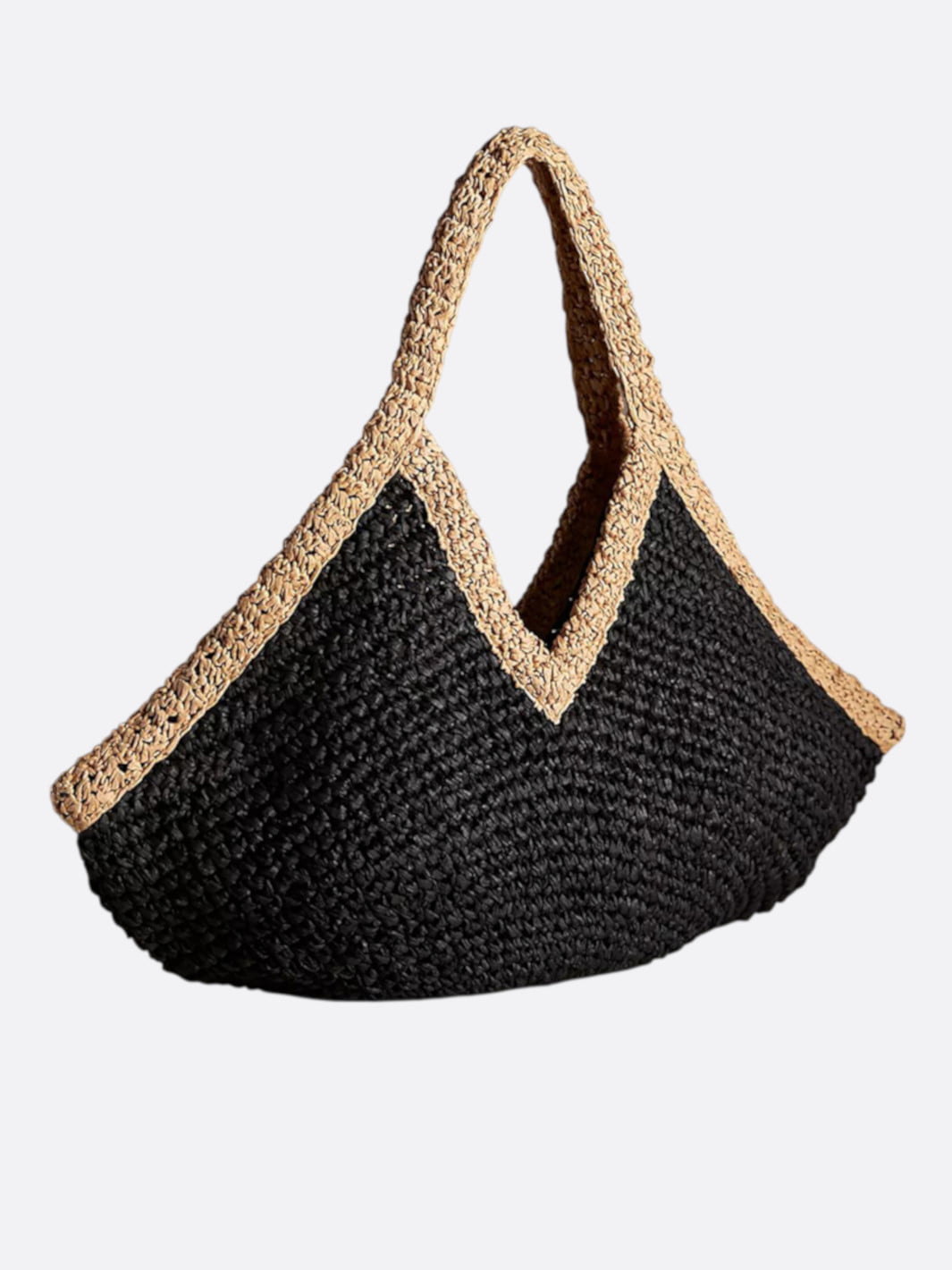 Black and Beige Straw Tote Bag