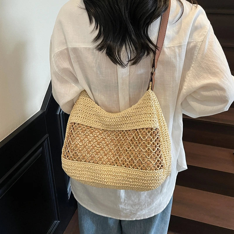 Handmade Woven Rattan Straw Tote Bag Large Capacity Summer Beach Bag