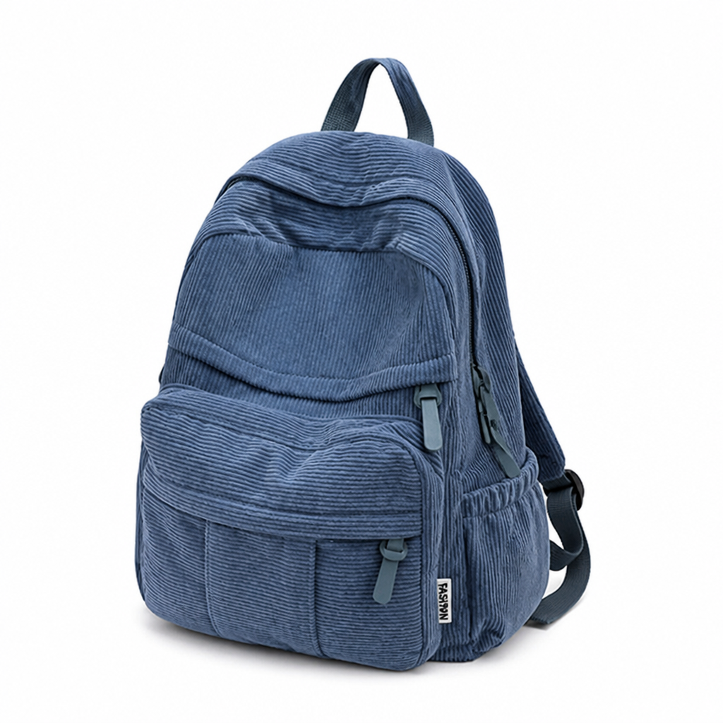 Corduroy Backpack With Multiple Pockets