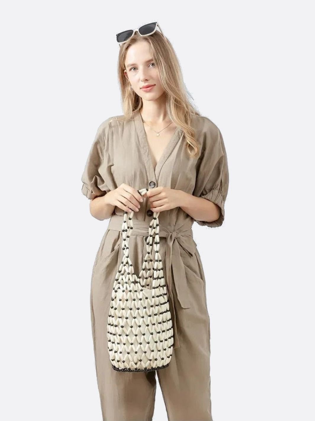 Boho Wooden Bead Crossbody Handbag