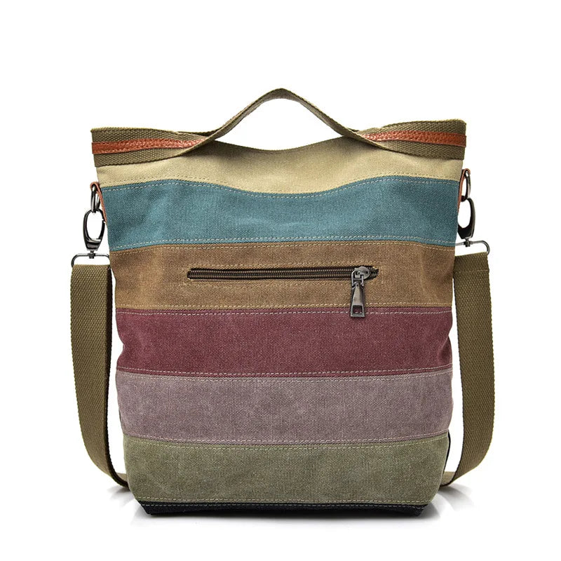 Women's Patchwork Canvas Shoulder Crossbody Handbag Brown
