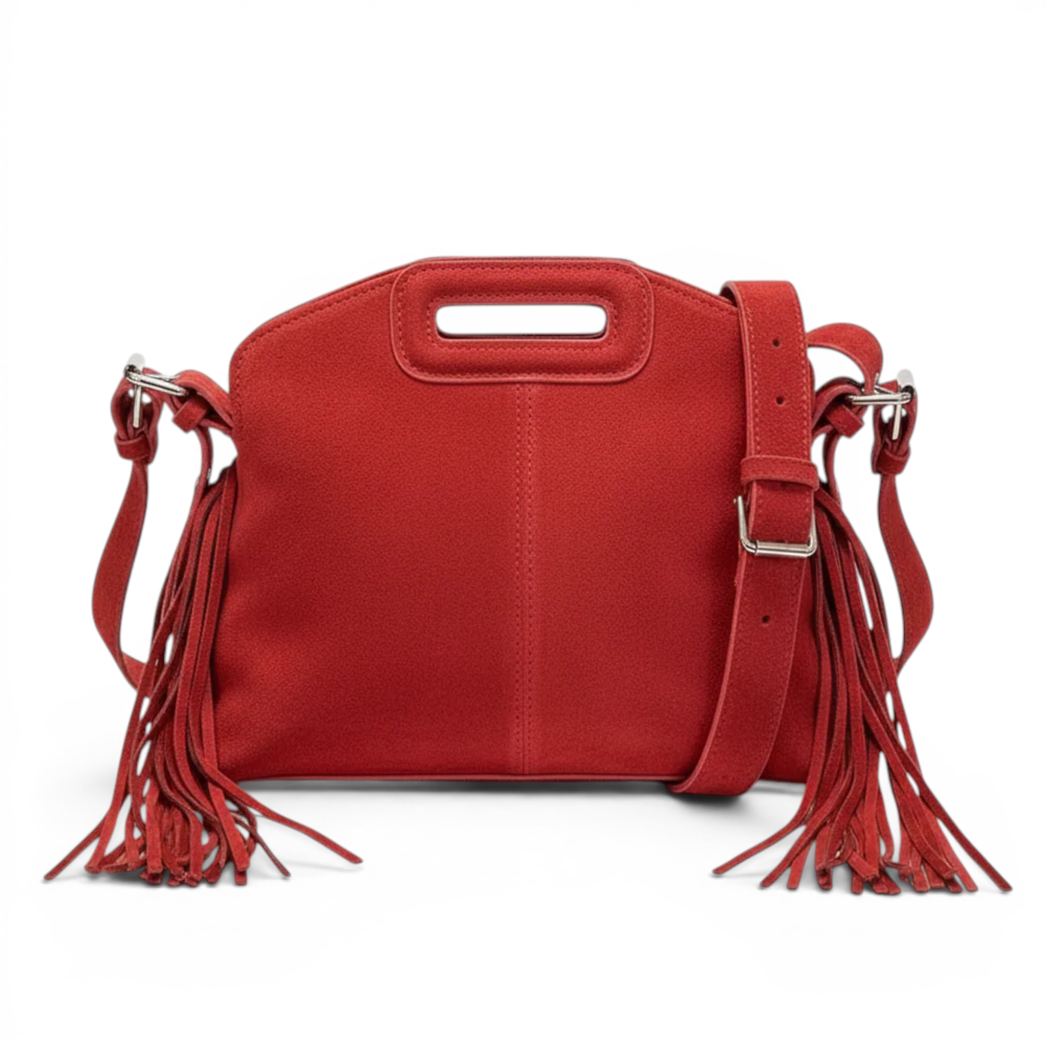 Small fringe crossbody purse for women displayed from the back