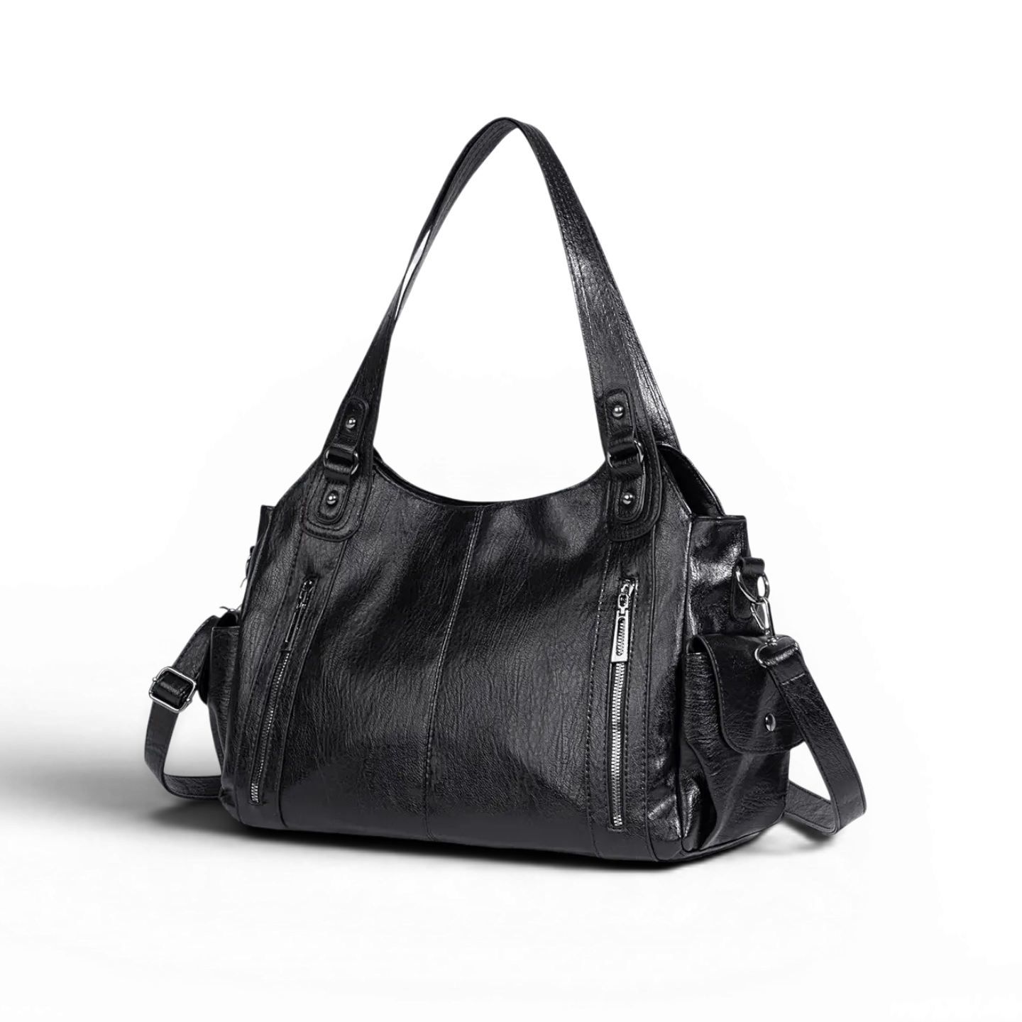 Open beige tote bag showing zip closure and spacious interior