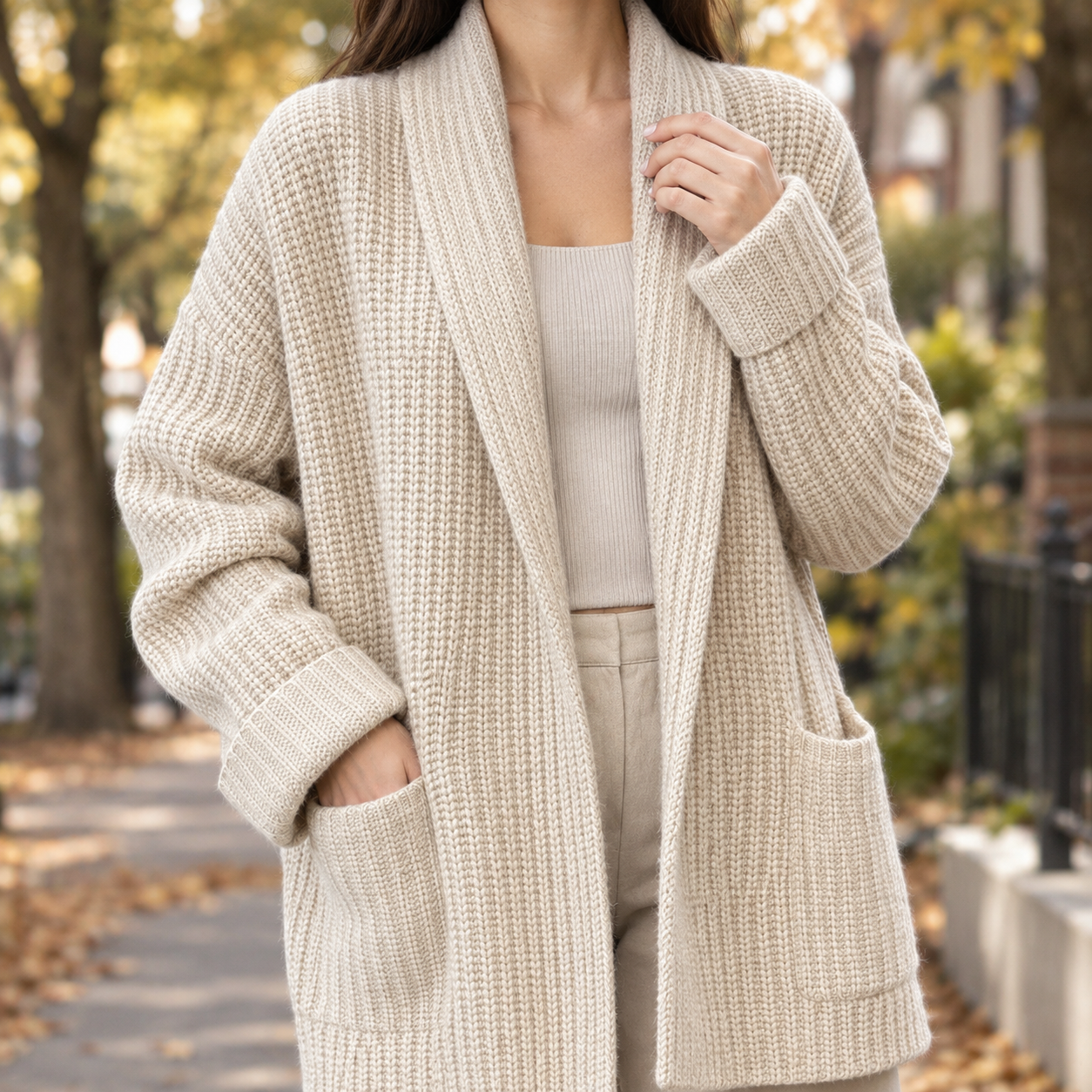 Women's Ribbed Knit Open-Front Cardigan