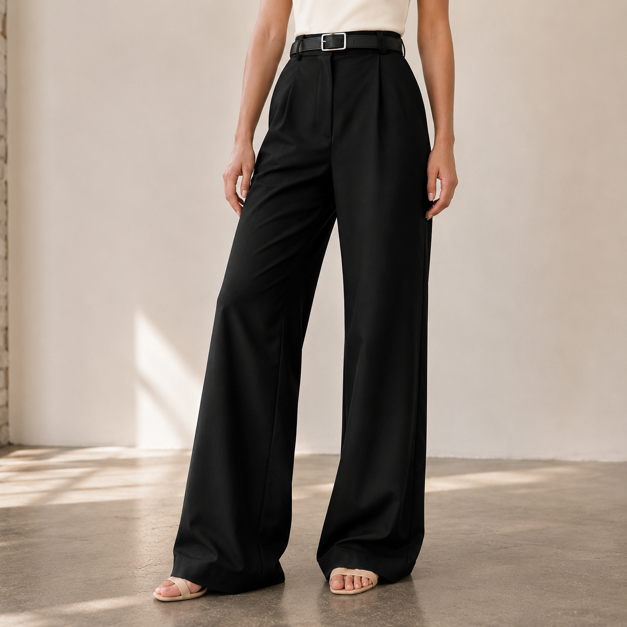 High Rise Straight Leg Pants With Front Pleats